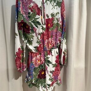 Show Me Your MuMu White Floral Long Sleeve Romper with Purple & Pink Blooms